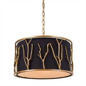 LNC Unique 4-Light 15.5" Modern Drum Small Chandelier,Antique Brass with Black Fabric Shade - 1 of 4