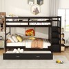 NicBex Full over Full Bunk Bed Triple Wood Bed Frame with Wheels, Storage Stairs and Full Length Guardrail, No Box Spring Required - 2 of 4