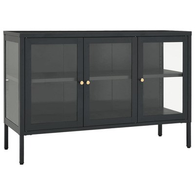 vidaXL Modern Sideboard Steel and Glass in Anthracite, Sleek Design with Ample Storage - Adjustable Shelves and Feet, 41.3"x13.8"x27.6"