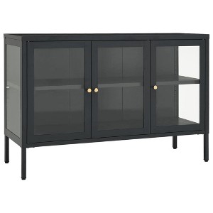 vidaXL Modern Sideboard Steel and Glass in Anthracite, Sleek Design with Ample Storage - Adjustable Shelves and Feet, 41.3"x13.8"x27.6" - 1 of 4