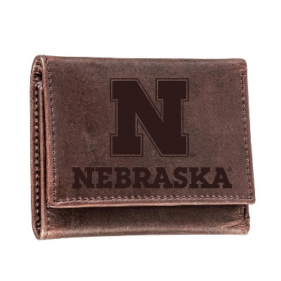 Evergreen NCAA Nebraska Cornhuskers Brown Leather Trifold Wallet Officially Licensed with Gift Box