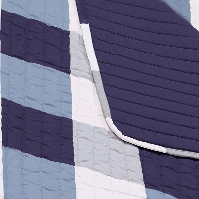 Navy and White Twin XL Microfiber Reversible Quilt Set