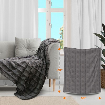 Gray Reversible Faux Fur and Microplush Throw Blanket