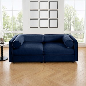 Stylish Camel Chenille 2-Seater Sofa with Storage Seat, Cylindrical Backrest and Armrests, Modern Loveseat Hidden Storage Space-Tanpinhause - 1 of 4