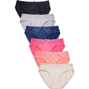 PACK OF 6 SOFRA WOMEN'S SOLID LACE TRIM BIKINI PANTY (LP7227PK1) - 1 of 2
