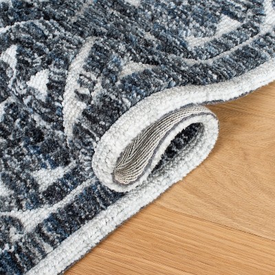 Handmade Blue Wool Tufted Rectangular 4' x 6' Rug