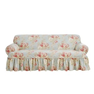 Ballad Bouquet T Cushion Sofa Slipcover Rob's Egg - Waverly Home: Wrinkle-Resistant, Indoor Furniture Protector - 1 of 4