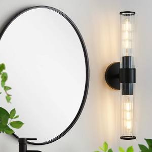 POWLIG 19.87-in 2-Light Black Modern Dimmable Wall Sconce with Threaded Glass Shade - 1 of 4