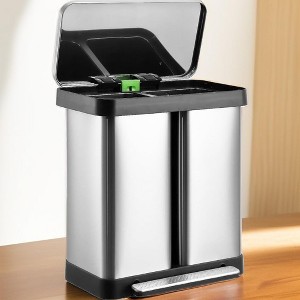 2 x 9.5 Gal (2 x 36L) Trash Can, Stainless Steel 2 Compartments Trash Can with Recycling Bin, Soft-Close Lid, Step-on Garbage Bin - 1 of 4