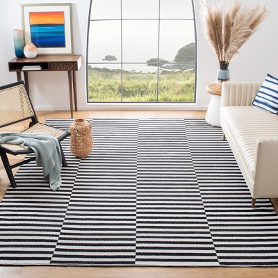 Montauk Black and Ivory 6' Square Handwoven Cotton Area Rug
