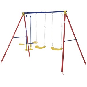 Outsunny Metal Swing Set for Backyard for Ages 3-8 - 1 of 4