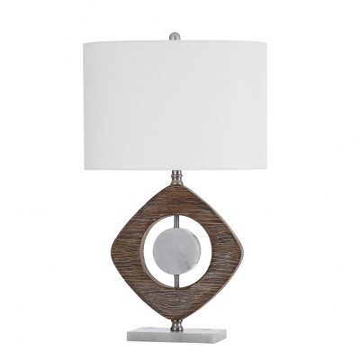 Glass/Marble Disc Framed by Wood Moulded Table Lamp with Marble Base - StyleCraft