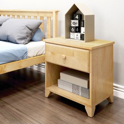 Natural Wood Kids Nightstand with Drawer and Shelf