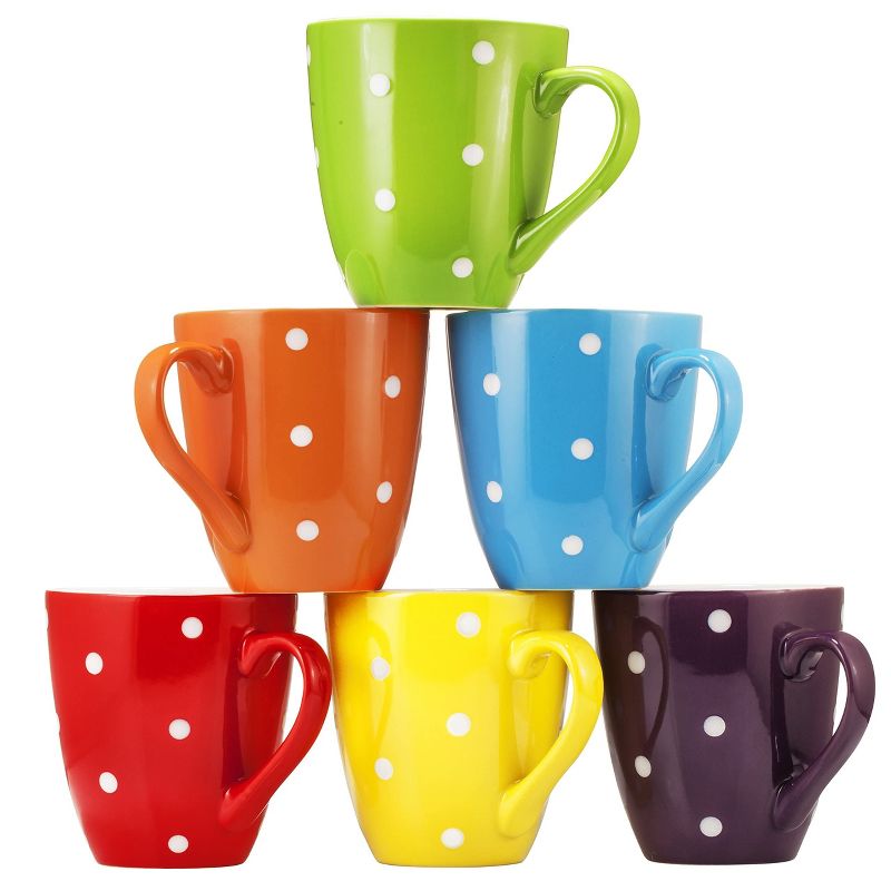 Bruntmor 16 Oz Large Ceramic Polka Dot Coffee Mug Set of 6, Multicolor, 3 of 7
