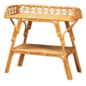 bali & pari Nayana Natural Rattan 2 Tier Console Table Light honey: Handcrafted, No Assembly, Bohemian Style - 1 of 4