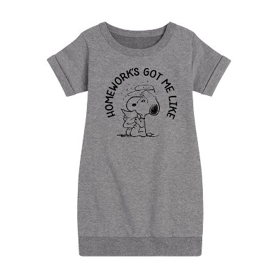 - Peanuts - Homeworks Got Me Like Graphic Short Sleeve Fleece Dress