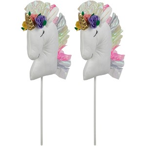 Northlight Plush Rainbow Unicorn Christmas Picks - 24" - Set of 2 - 1 of 4