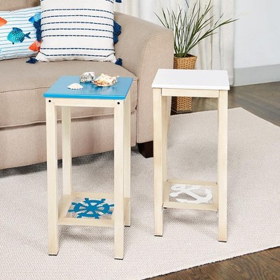 White and Blue Nautical Metal and MDF Accent Table