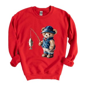 Simply Sage Market Women's Graphic Sweatshirt Teddy Bear Fisherman - 1 of 4