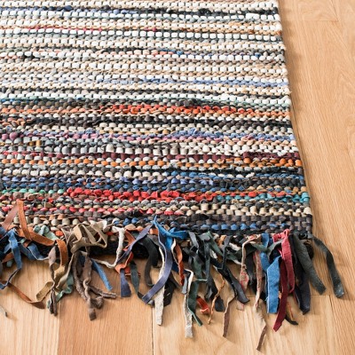 Vintage Multi-Color Handwoven Leather Square Area Rug