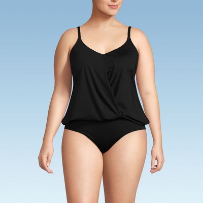 Lands' End Women's Chlorine Resistant Smoothing Control Blouson Fauxkini One Piece Swimsuit