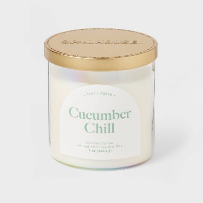 2-Wick 15oz Glass Jar Candle with Iridescent Sleeve Cucumber Chill - Opalhouse™