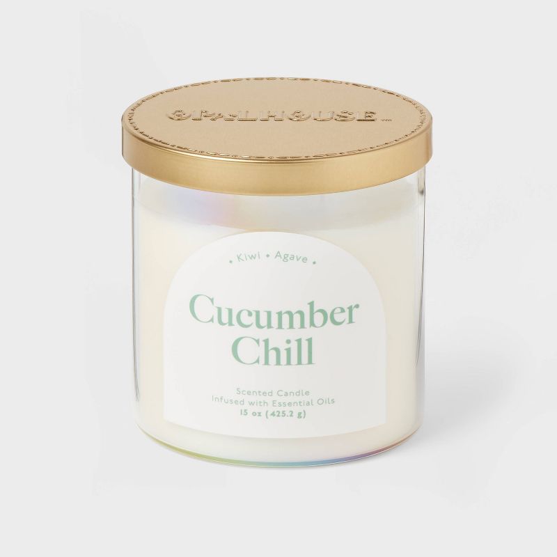 2-Wick 15oz Glass Jar Candle with Iridescent Sleeve Cucumber Chill - Opalhouse&#8482;, 1 of 5