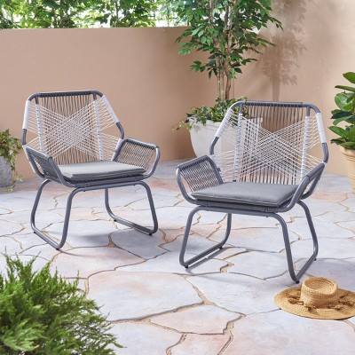 Set of 2 Gray PE Rattan Outdoor Club Chairs with Cushions and Steel Frame,Water-Resistant Patio Lounge Seating-Cuddlewood