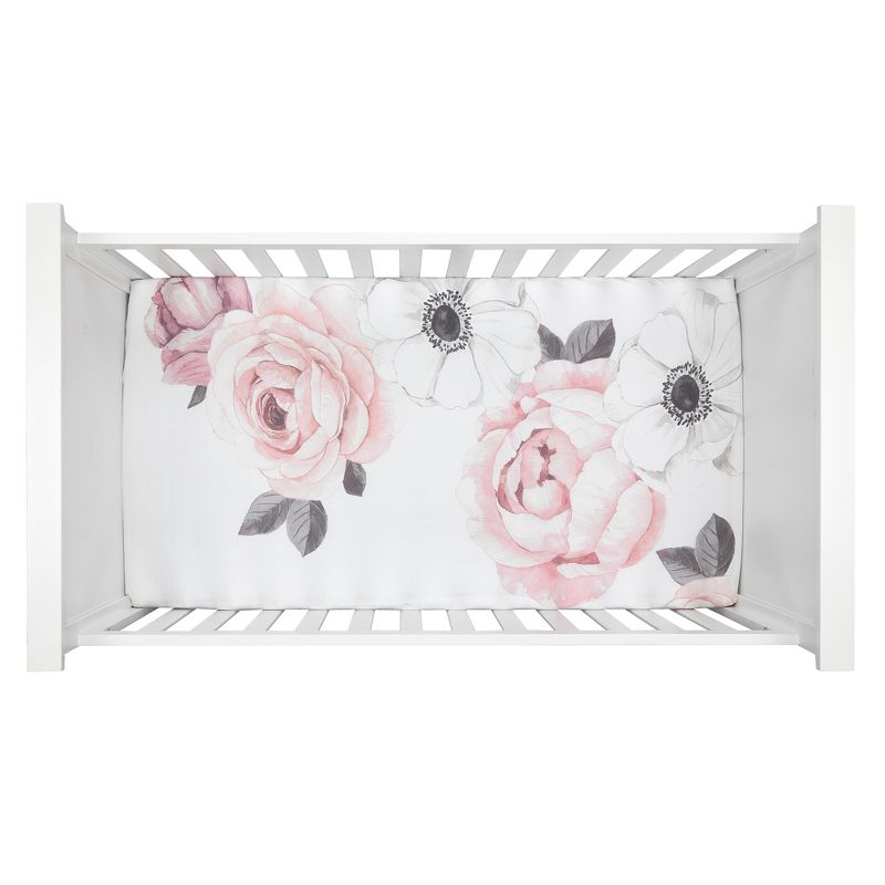 Lambs & Ivy Floral Garden Watercolor/Pink Linen 5-Piece Baby Crib Bedding Set, 4 of 11