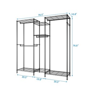 Karl Home Transformable Black Iron Open Wardrobe with 4 Rows of Rails & 7-Layer Shelves 70.9x13.8x76.8 Inches - 1 of 4