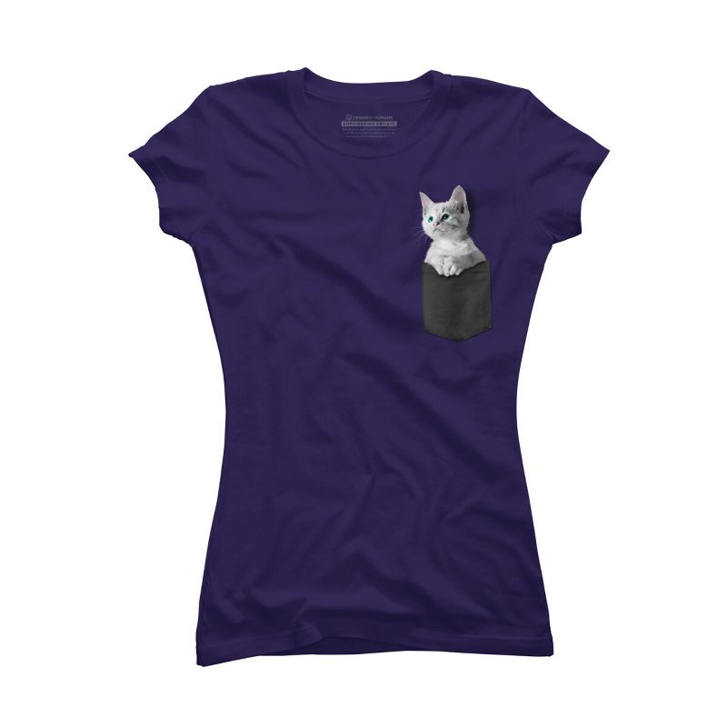 Junior's Design By Humans Pocket Kitten By Mitxeldotcom T-Shirt, 1 of 4