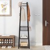 VECELO Freestanding Industrial Coat Rack with Metal Basket, 2 Shelves & 8 Dual Hooks – Entryway Hall Tree for Hats, Bags, and Scarves - 3 of 4