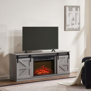 Aukfa Distressed Fireplace TV Stand for TVs up to 65-Inch, with Sliding Barn Doors, Cabinets & Storage Shelves - 1 of 4