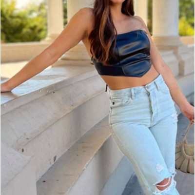 Women's Faux Leather Bandana Top - Blue Blush