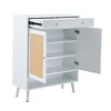 Vynxaria Modern Minimalist Rattan Shoe Cabinet, White, Elegant Design - 4 of 4