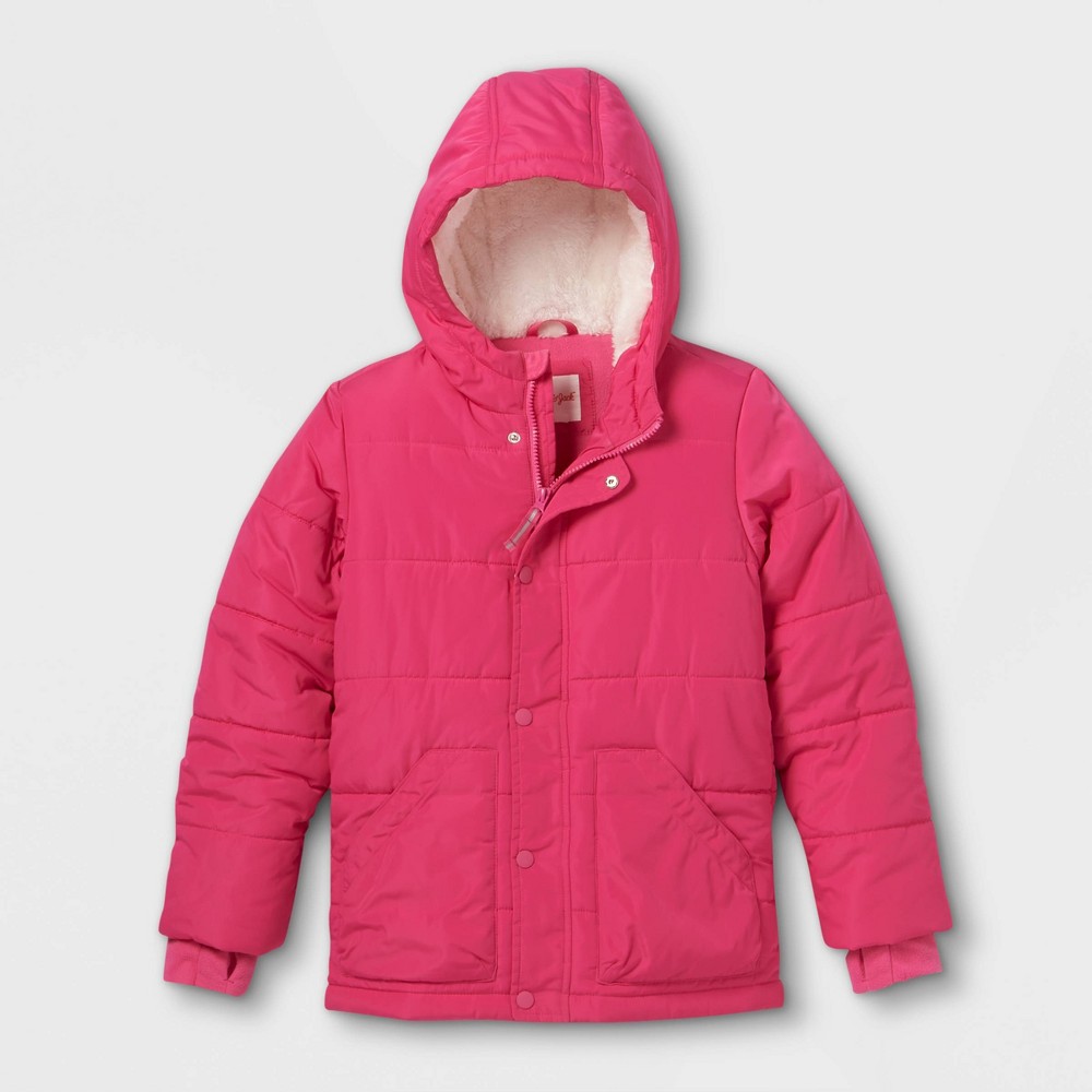 Girls' Heavyweight Puffer Jacket - Cat & Jack Pink XL