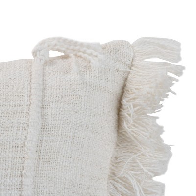 Off-White Handwoven Cotton Lumbar Pillow with Tassels