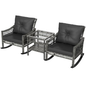 Resenkos 3-Piece Patio Bistro Set,PE Rattan, Rocking Chair with Tempered Glass Table Top, - 1 of 4