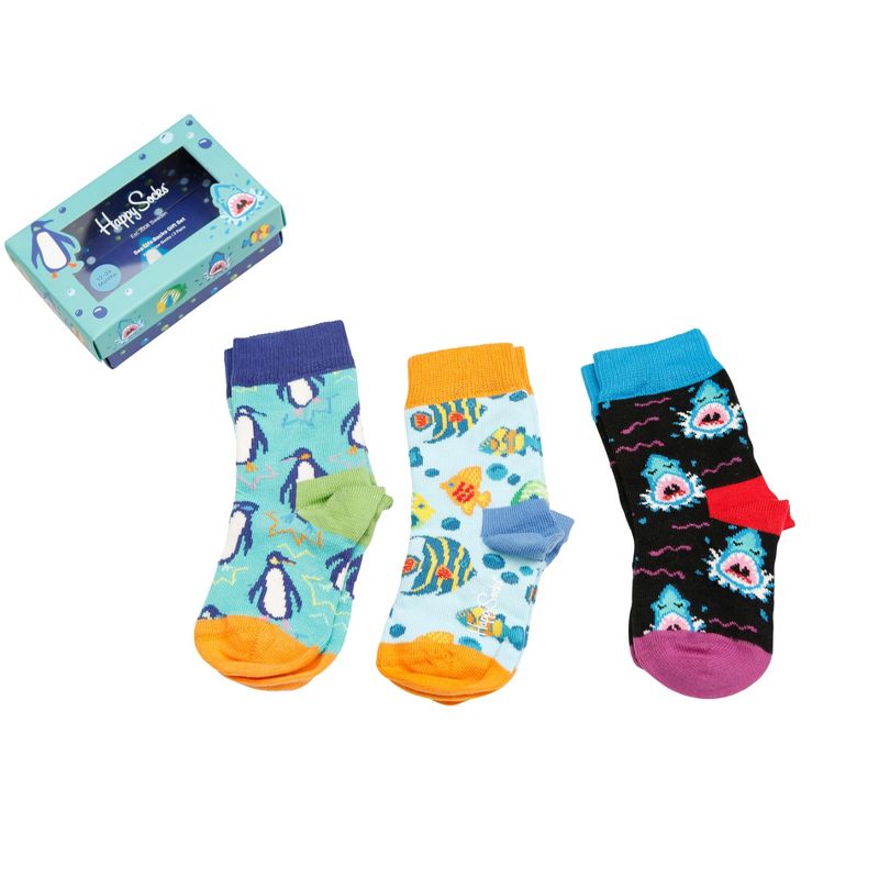 Happy Socks Kid 3pk Fish, Penguin & Shark Socks Gift Box, 1 of 2