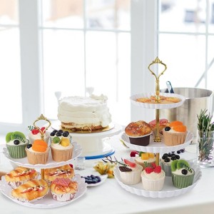 14-Piece Dessert Stand Set - 4 Tiered Cake Stands (3-Tier & 2-Tier) + 6 Rectangle Appetizer Trays-Thick Plastic Serving Platters for Cupcakes, Donuts - 1 of 4