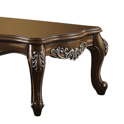 Latisha Antique Oak Rectangular Coffee Table with Carved Legs