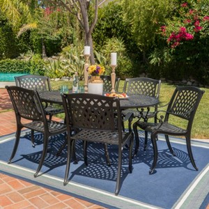 Carysfort 7pc Aluminum Dining Set: Expandable Table, 6 Arm Chairs, Weather-Resistant - Christopher Knight Home - 1 of 4