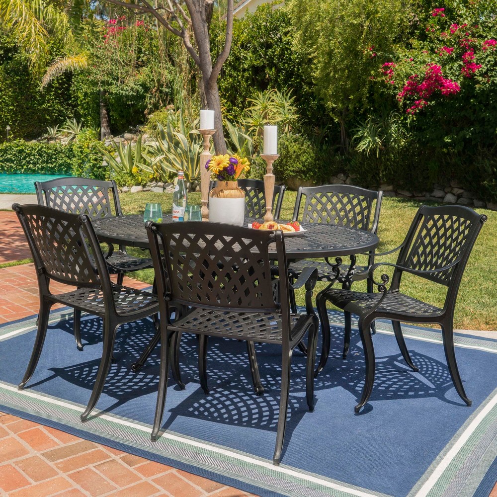 Photos - Garden Furniture Carysfort 7pc Aluminum Dining Set: Expandable Table, 6 Arm Chairs, Weather