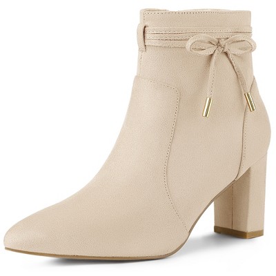Allegra K Women's Pointed Toe Block Heel Zipper Ankle Boots