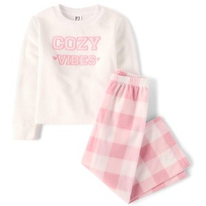 The Children's Place Girls Long Sleeve Embroidered Cozy Club Fleece Pajamas - 1 of 4