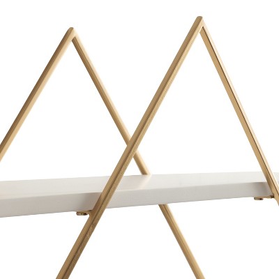 White and Gold Diamond Floating Wall Shelf with Wooden Accents