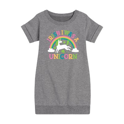 - Instant Message - St. Patrick's Day Irish I Was A Unicorn Graphic Short Sleeve Fleece Dress