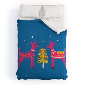 Deny Designs Full/Queen Showmemars Festive Deers in Hot Pink Comforter and Pillow Sham Pink - 1 of 4