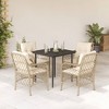 vidaXL 5 Piece Patio Dining Set - Beige Poly Rattan/PE Wicker, Tempered Glass Top, Cushions Included, Garden/Patio Furniture - 2 of 4