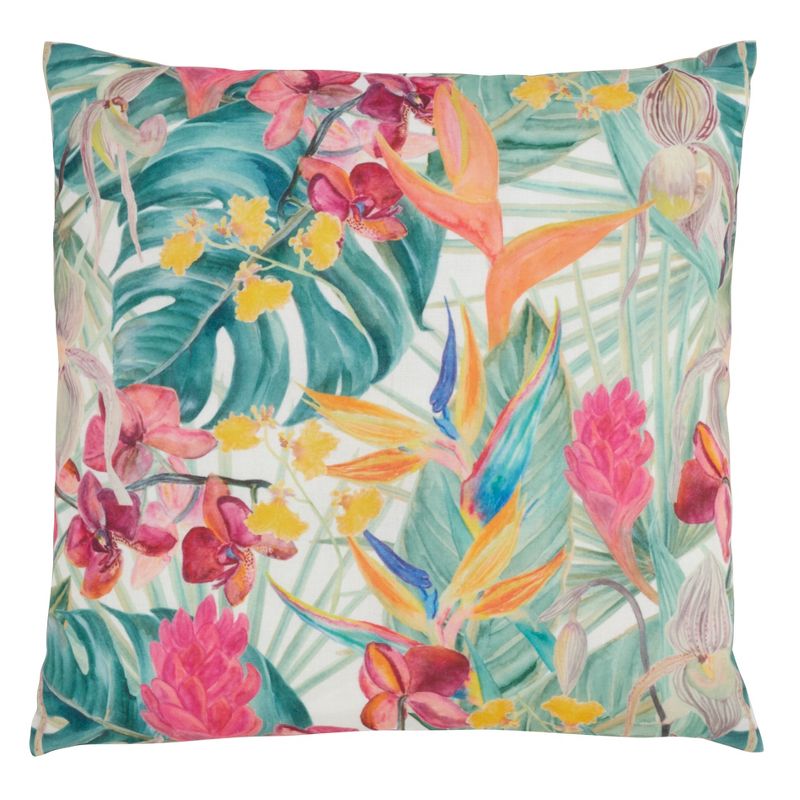 Saro Lifestyle Tropical Floral Pillow - Poly Filled, 18" Square, Multi, 1 of 4